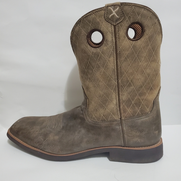 Twisted X Brown Bomber Square Toe Boot pull on western work 14D calf roper - Picture 9 of 13